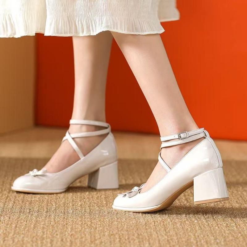 High Quality Red Mary Jane Shoes New Pumps Thick High Heels Lolita Square Toe Shoes for Women Fashion Party Leather Women Shoes