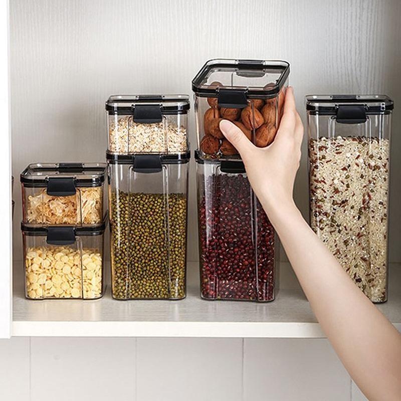 Transparent Food Storage Containers Kitchen Storage Airtight Cans Plastic Storage Boxes Stackable Food Storage Boxes