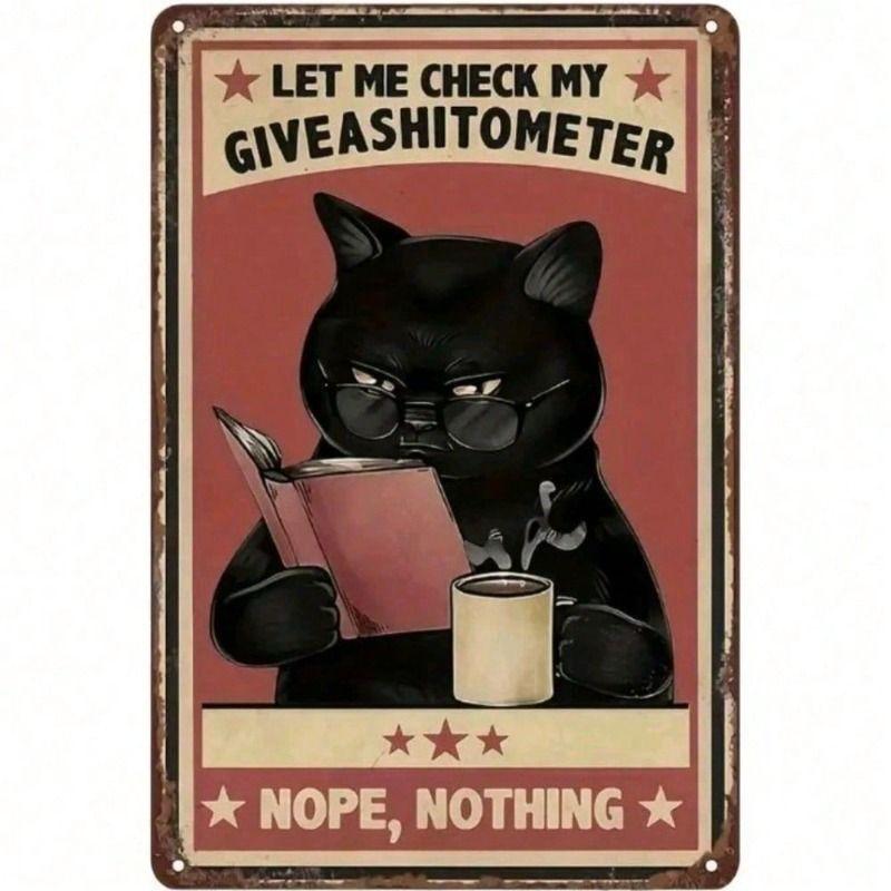 Grumpy Black Cat Retro Metal Wall Poster, Funny Coffee Quote for Kitchen