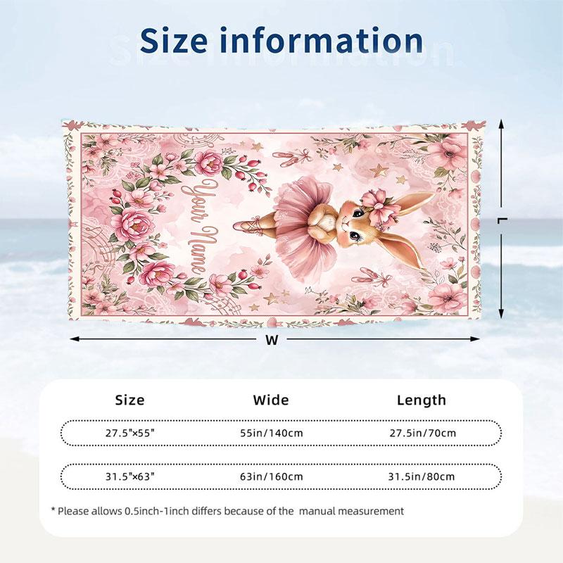 Easter Bunny Theme Beach Towel Personalized Custom Name & Text Soft Quick Dry Beach Towel for Swimming Travel