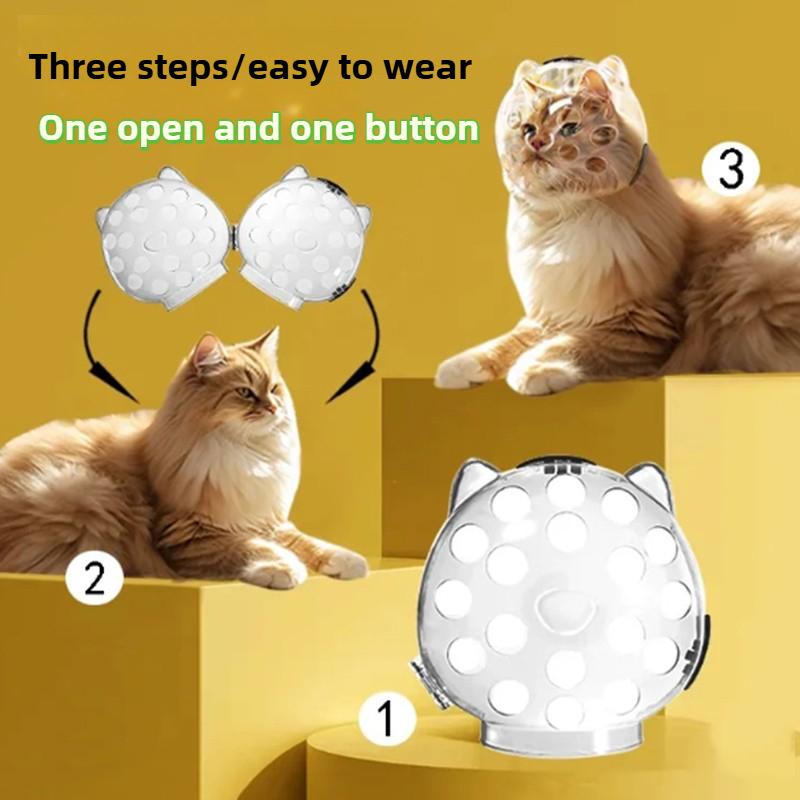 Tragbarer transparenter Anti-Biss- und Kratz-Katzenkopfschutz für den Außenbereich, hohles Design, atmungsaktiv und wärmeableitend, Katzenhelm, vielseitiges Haustierzubehör