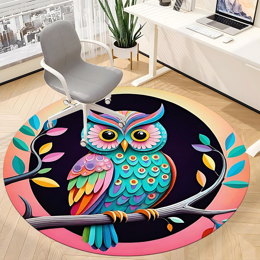 1pc Owl Artwork Office Round Rug, Non-slip, Soft and Durable Office Rug for Interior Decoration, Perfect for Office, Beautiful Decoration yy260323090