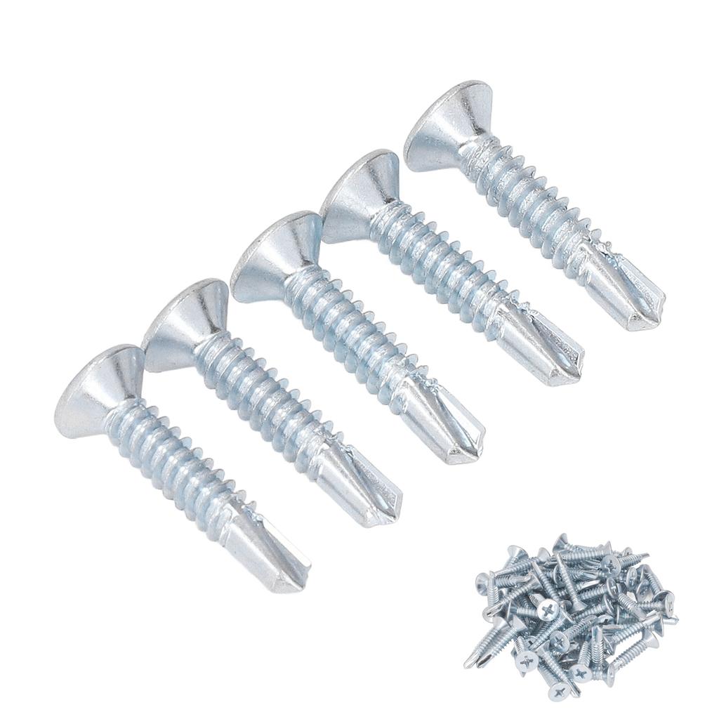 50PCS Cross Screws Galvanized Carbon Steel Self Drilling Screw Replacement 4.8x25mm Flat Head