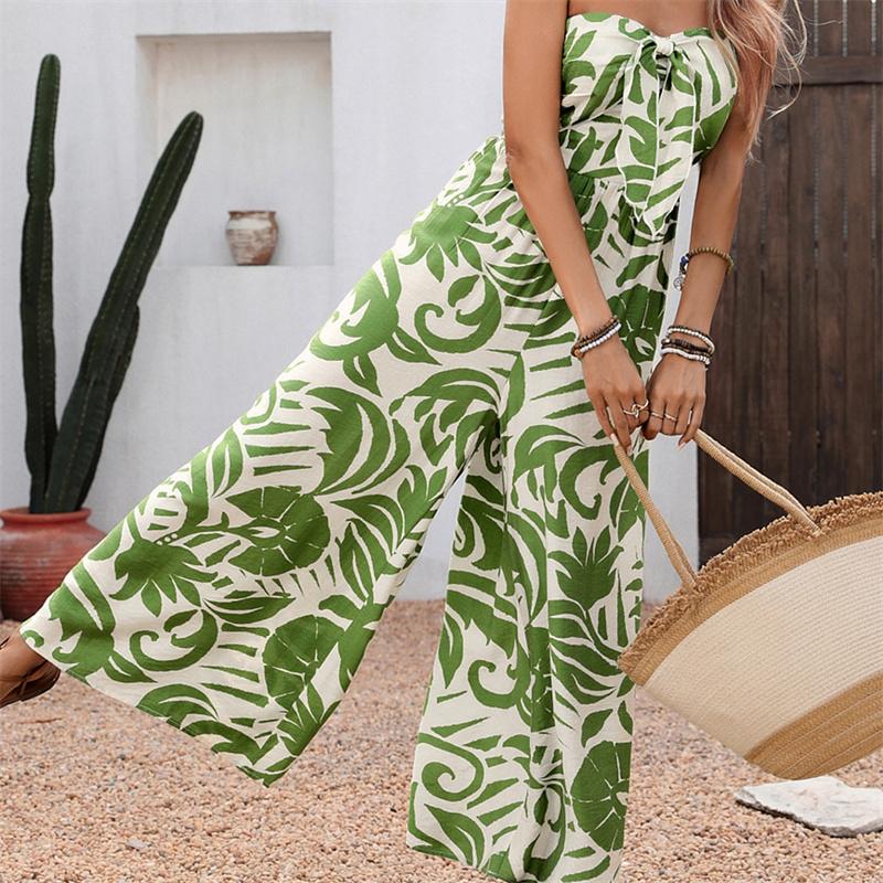 Strapless Fresh Vacation Style Printed Jumpsuit S-XL