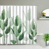 Green Leaves Shower Curtain Monstera Leaf Tropical Plant Spring Bathroom Curtain Bathtub Decor Waterproof Fabric With Hooks