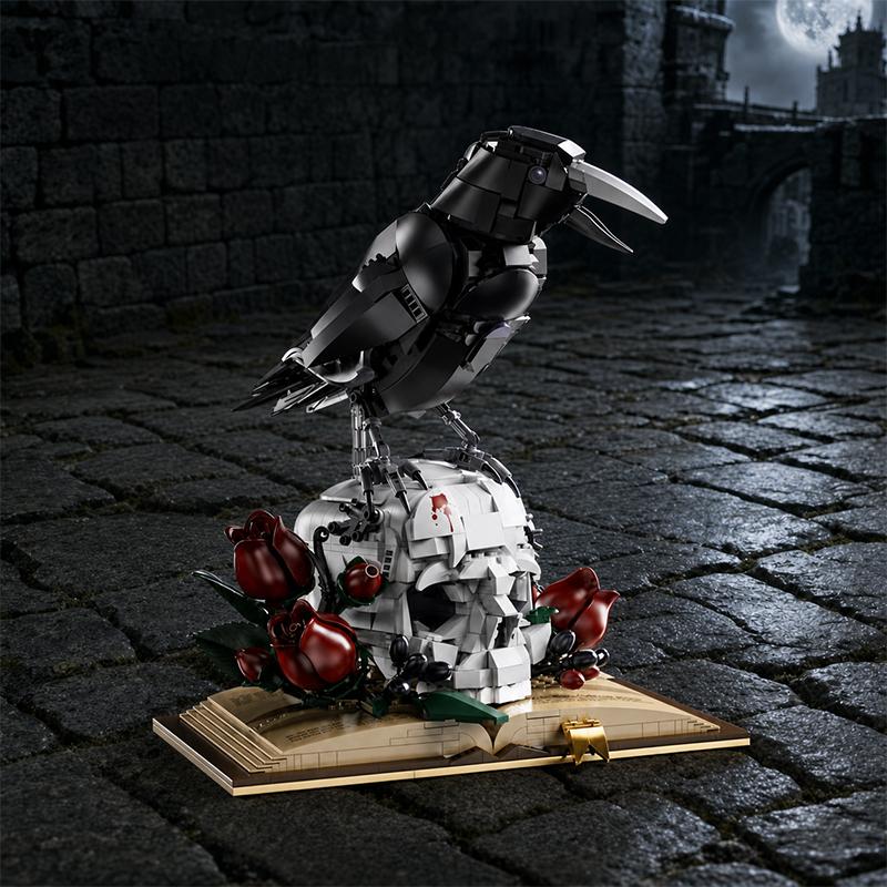 1358 Teile Gotischer Krähenschädel Magischer Krähe MOC Bausteine Set Gruselige Raben Zimmerdekoration Schreibtisch-Display Kreative Steine 3D Spielzeug Geschenke