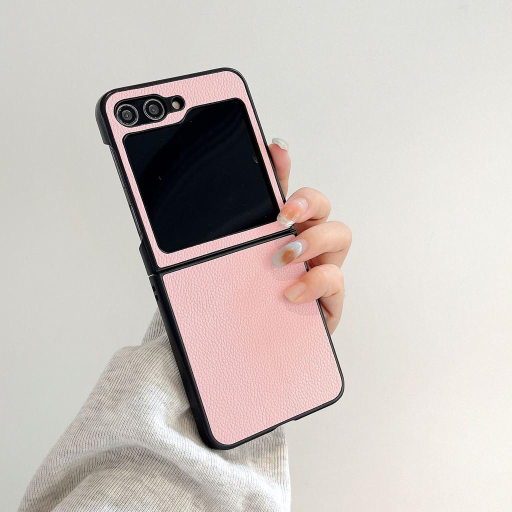 Suitable for Samsung ZFlip5 Folding Screen Protective Case, Lychee Pattern Solid Color Sticker Zflip3/4 Mobile Phone Case