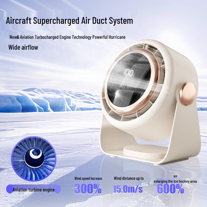 Desktop Mini Fan with 100-Speed Digital Display, USB Charging, and Turbine Air Circulation for Office Use