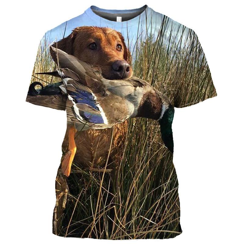 Duck Hunting Dog Pattern Men's T-shirt 3D Animal Print Short Sleeved Top Harajuku Style Comfortable Casual Streetwear