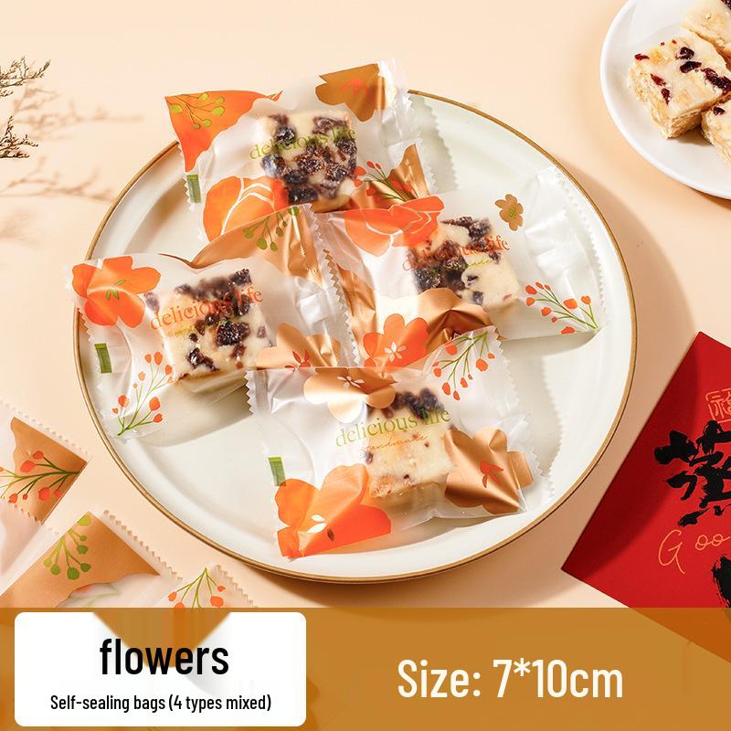 Snowflake Nougat Candy Sealing Bags for Cookies, Biscuits, Toffee, and Baking.