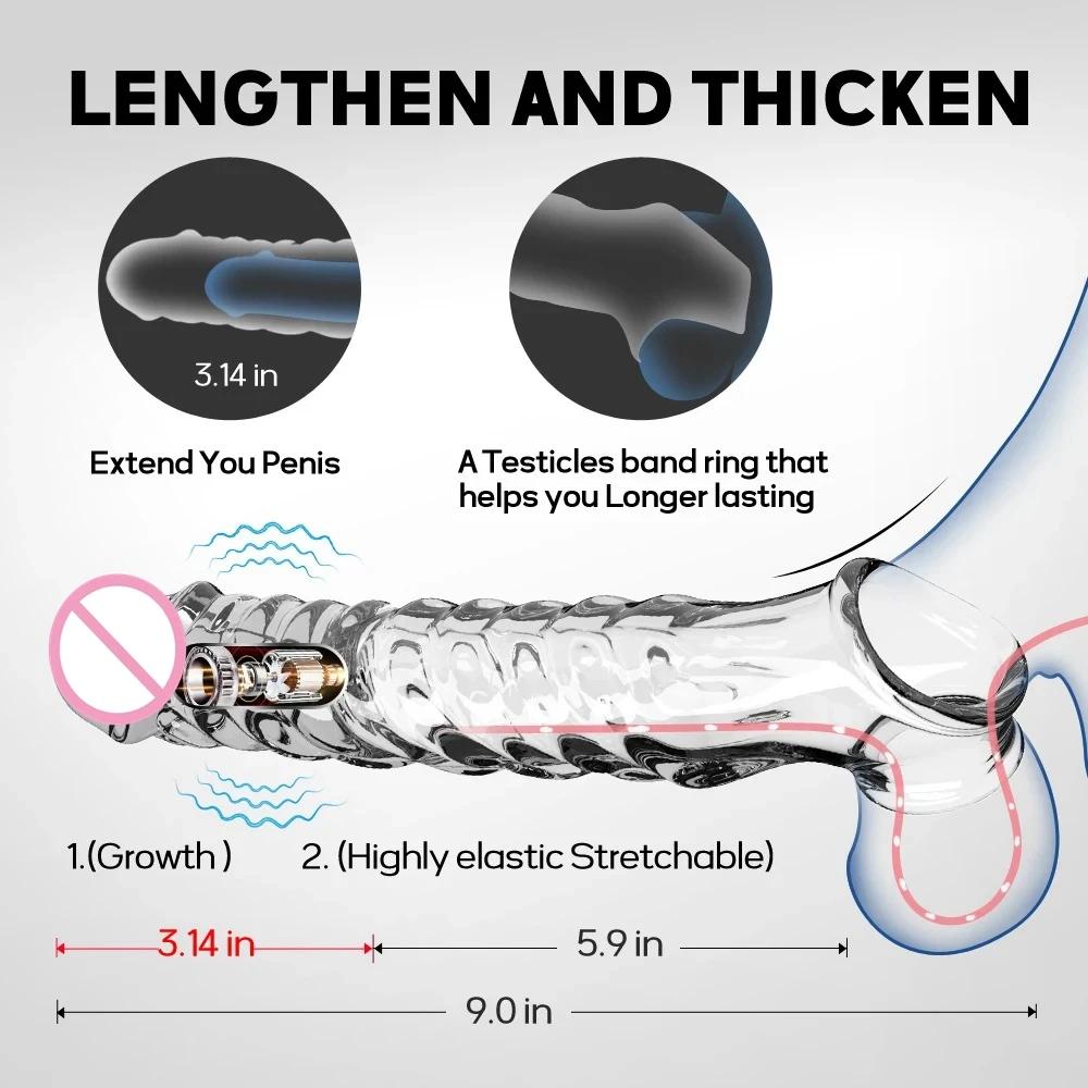 Penis Sleeve Extensions Condom Male Enlargement Vibrating Cock Ring Delay Clit Massager Sex Toys For Men