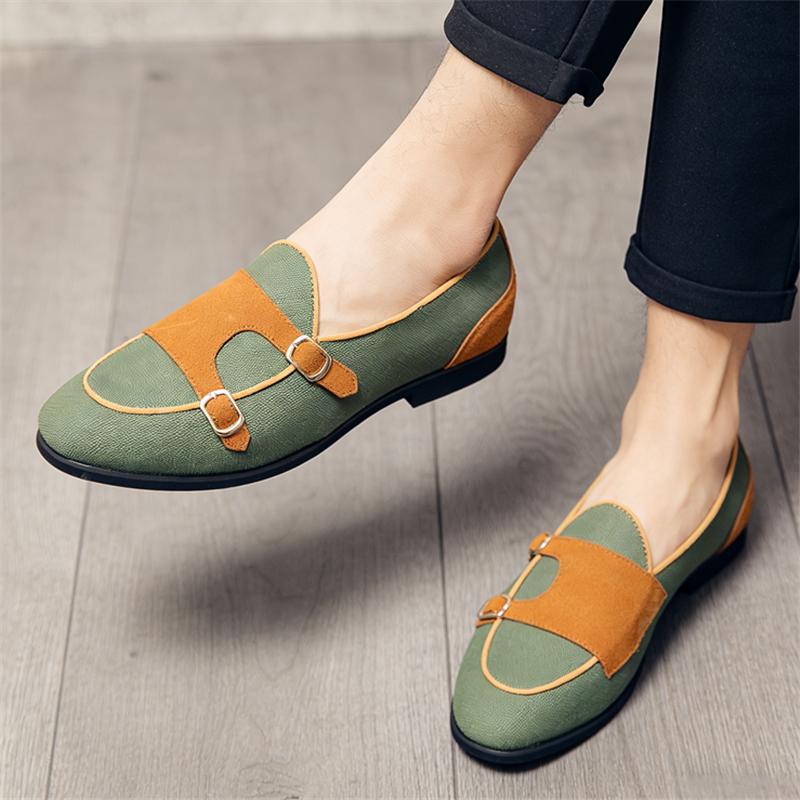 Trend Nieuwe Witte Groene Canvas Monk Strap Rijschoenen Voor Mannen Formeel Avond Bruiloft Kantoor Schoenen Sapato Social Masculino