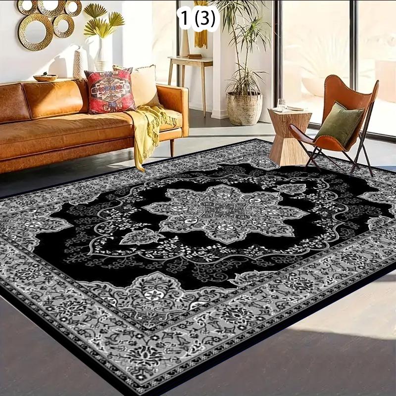 

Black White Ornate Medallion Area Rug for Bedroom Living Room Office Non Slip Washable Floor Mat Home Decorative Soft Carpet 40X60CM