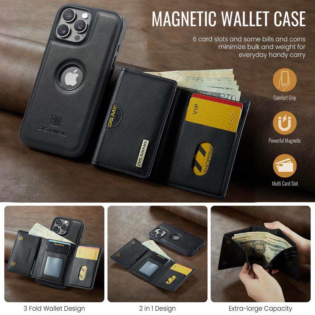 Luxury Detachable Magnetic Leather Phone Wallet Case Stand For iPhone 17 Air 16 15 Plus 13 12 Pro Max Samsung S26 S25 S24 Ultra Google Card Slot Cover