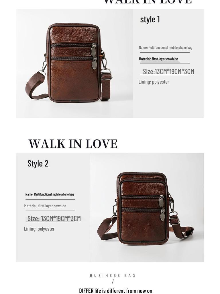 Genuine Leather Men's Vertical Crossbody Phone Waist Bag with Belt Loop (8-Inch)