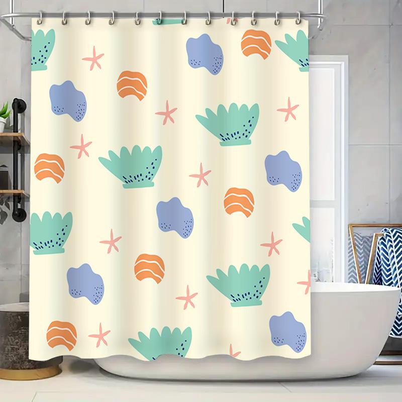 

Bathroom Decor Shower Curtain Set With Seashell Pattern In Blue Green For Bathroom Decoration Waterproof Fabric Bath Shower Curt W60H190(CM)-1 Pcs