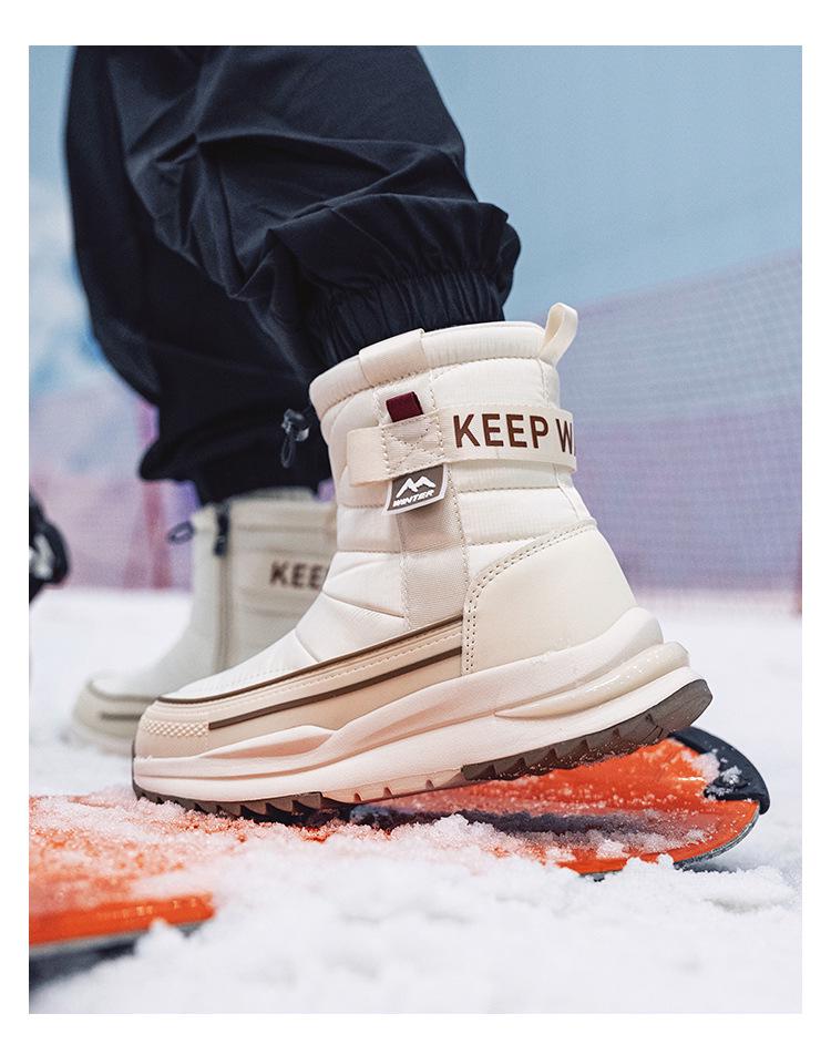 Unisex Winter Anti-Skid Snow Boots, Thickened Cotton, Plus Velvet, Warm, Short Style