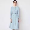 Blue Mid-Length Ruffle Edge Color Block Collar Professional Women's Dress