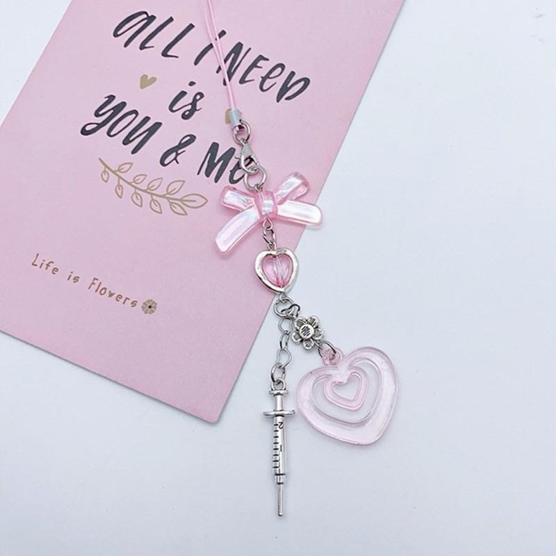 Bowknot Butterfly Heart Phone Charm Straps Car Keys Hanging Pendants Y2K Bag Decoration Lanyard Purse Accessories