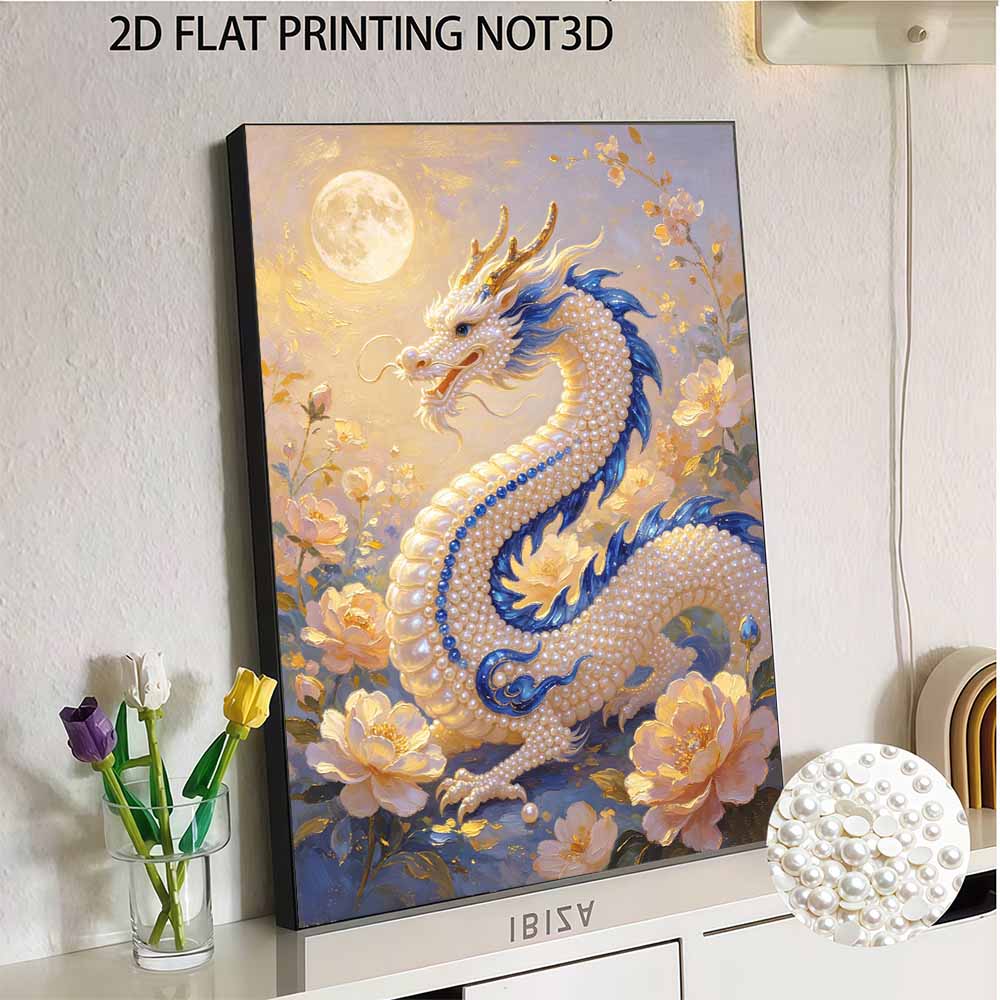3D Pearl Painting Kit Dragon Design Frameless DIY Bead Art Canvas Leisure Handmade Craft for Bedroom Wall Decor