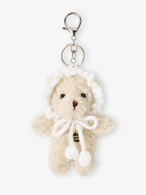 NONLOCAL Knit Hair Kerchief Bear Keyring - Light Beige