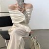 Autumn New Sexy One Shoulder Pullover Sweaters for Women Lapel Off Shoulder Long Sleeved Knitted Sweater Woman Elegant Casual Winter Knitwear 24861
