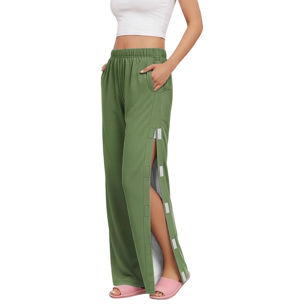 Women Gradient Side Hook and Loop Closure Easy Open Post Surgery Recovery Care Long Pants Elastic Waistband Lightweight Fabric