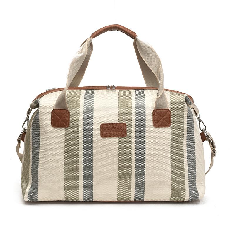 Striped duffel bag retro short-term outing travel bag women's large-capacity retro fitness bag crossbody handbag