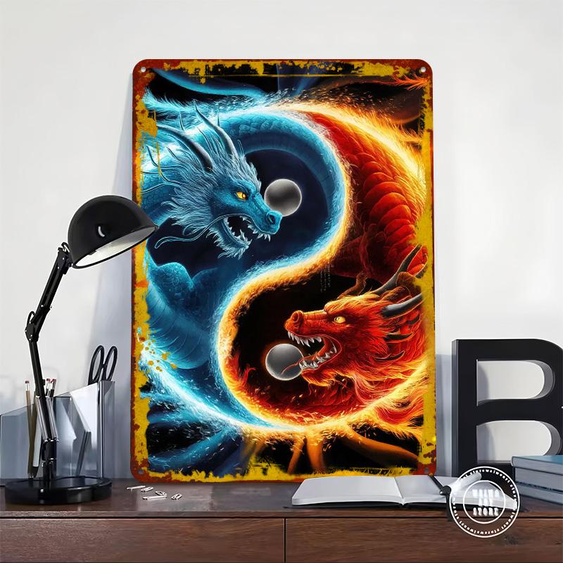 Dragon Yin Yang Poster Customized Wall Art Vintage Metal Signs Retro Tin Plaque for Man Cave House Decor Garage Decoration Room
