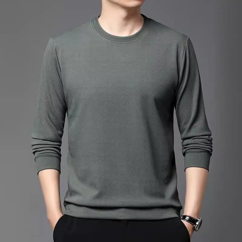 Trendy Korean Style Sweatshirt for Men In Spring and Autumn Thin Round Neck Long-sleeved T-shirt Bottoming Solid Color Top