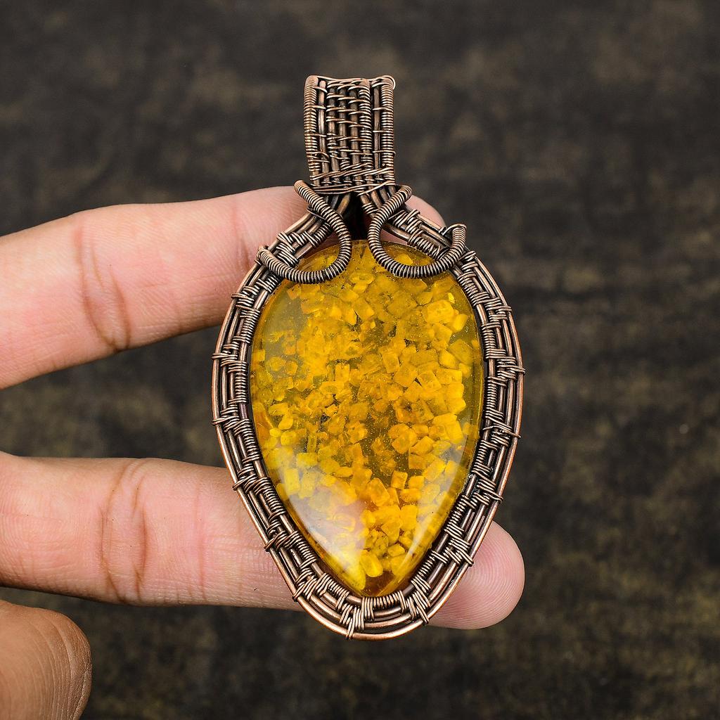 Natural Baltic Amber Gemstone Handmade Copper Wire Wrap Pendant 3.39 A4n62