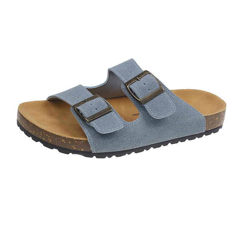 New Cork Flip-flops Male Couple Retro Two Buckle Men Women Unisex Slides Slippers Casual Beach Sandals