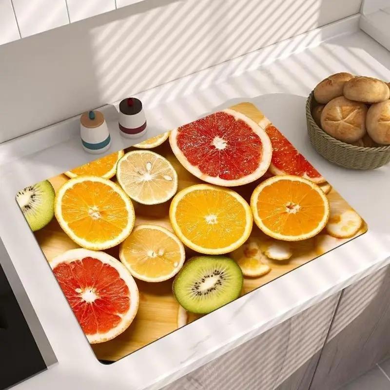 Absorbent Drain Pad Kitchen Mats Dish Drying Mat Anti-slip Tableware Placemat Coffee Rug Kitchen Supplies Retro Home Decoration