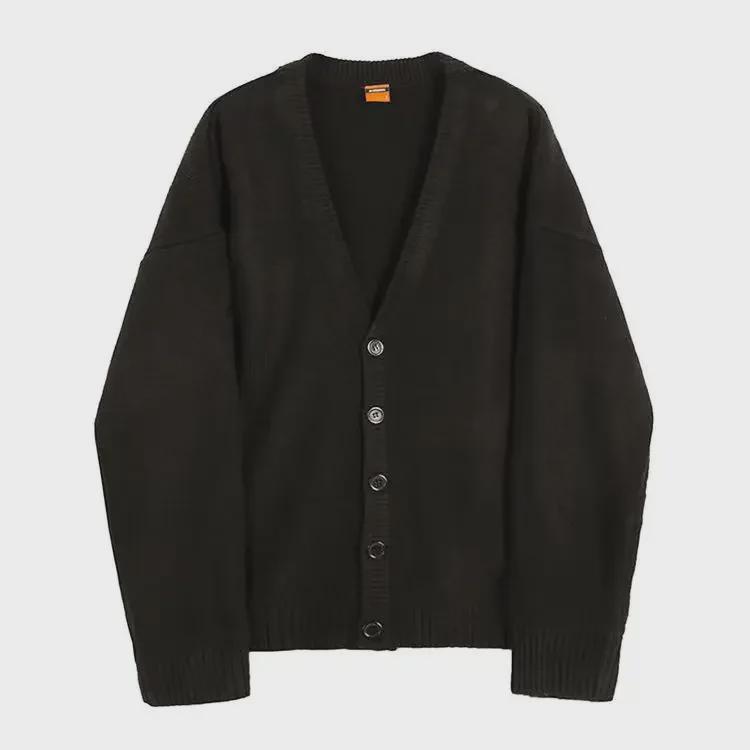 Herre 2024 Høst/Vinter Løstsittende V-hals Enkeltspent Strikket Cardigan Genser