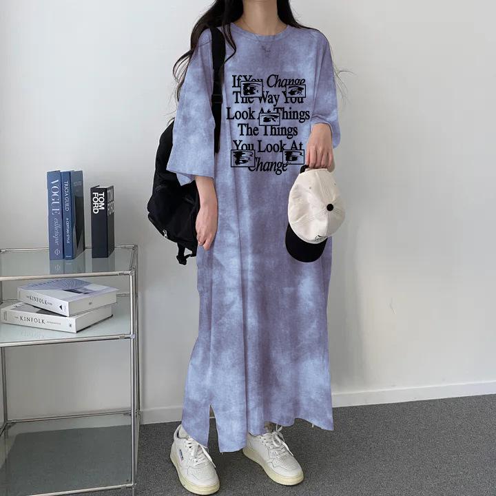 

Korean Tie-Dye Mid-Length T-Shirt Dress: Versatile & Fashionable Women s Spring/Summer 2024 M королевский синий