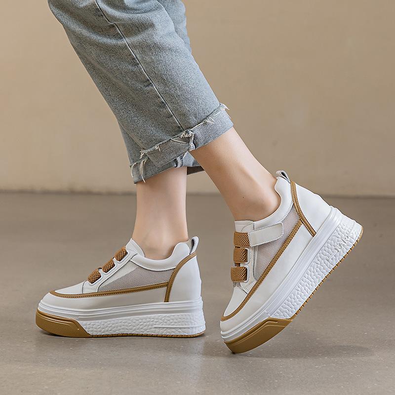 Little white shoes women's  new inner height increase Velcro leather breathable mesh platform women's shoes casual shoes