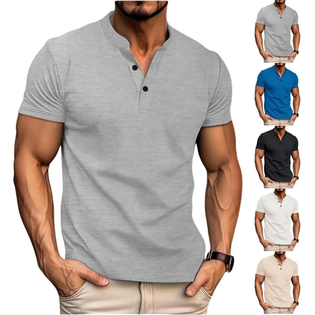 Men's Casual -color Sports T-shirt - Men's Round-neck Short-sleeved Top