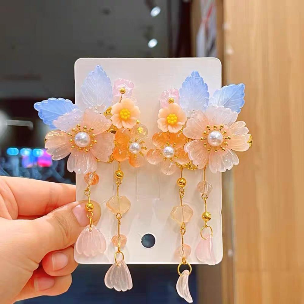 Sweet Pink Hair Clip Chinese Style Flower Tassel Hairpins Styling Accessory Barrette For Girls