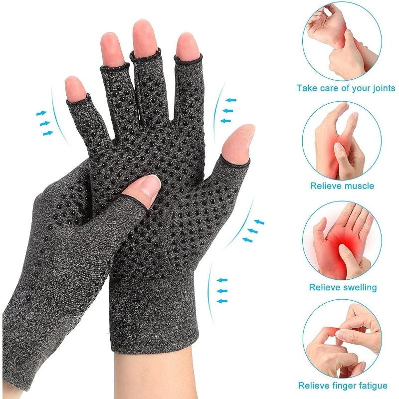 A  Pair of Fingerless Compression Arthritis Gloves for Men and Women, Pressure Gloves with Silicone Dots for Support and Warmth, Relieves Pain