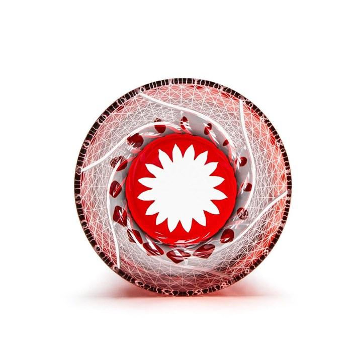 LUGUFON Kiriko Glass Rocks Glass – Kikutsunagi Design (Red) 260cc (1 count)
