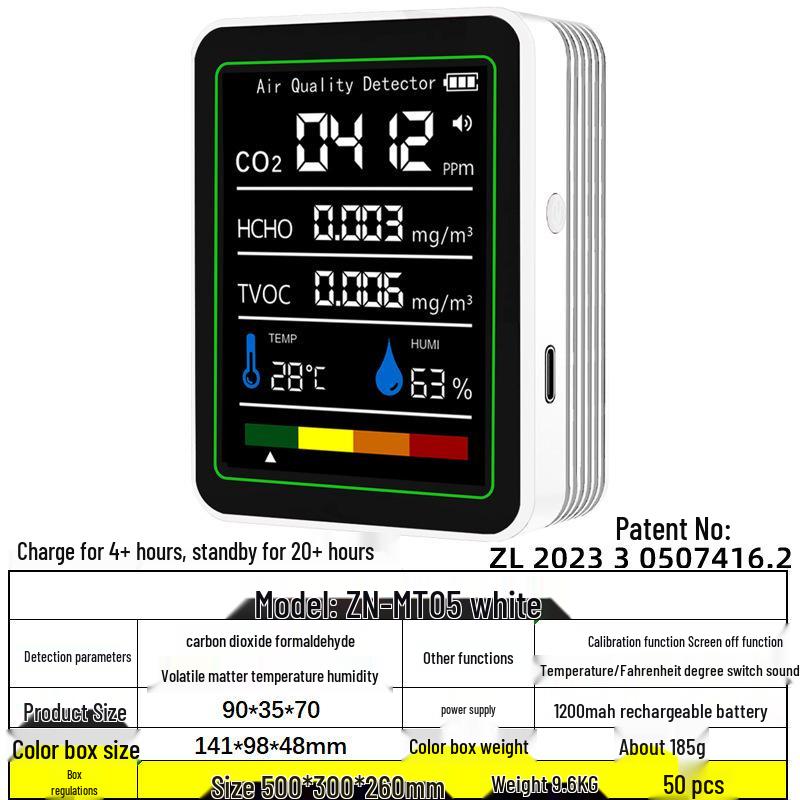 3-in-1 CO2, Temperature, and Humidity Detector with 2.8" LCD and LPG Infrared Sensor.