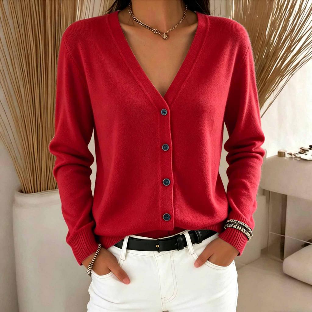 Women's Color Button Front Cardigan Sweater Loose Fit Casual Top