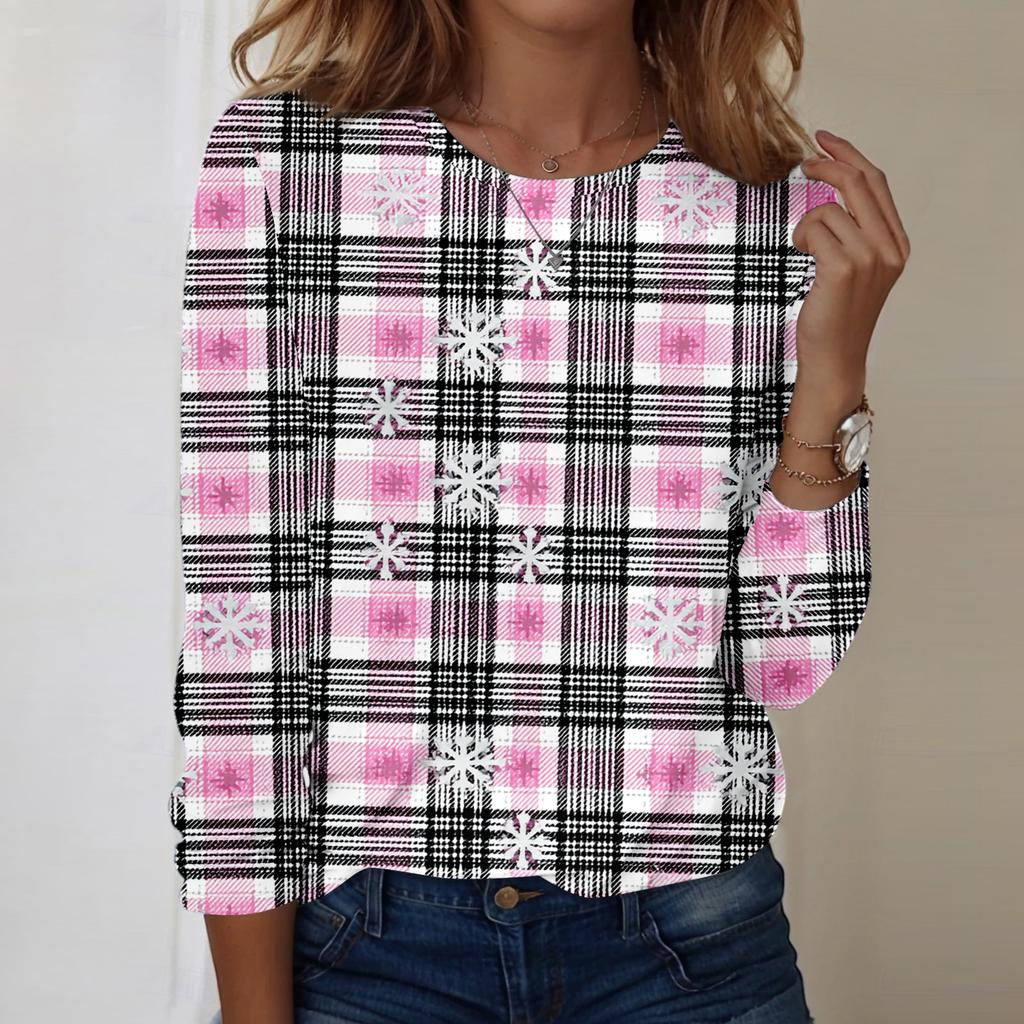 Women's Fashion Casual Long Sleeve Christmas Printed Round Neck Top