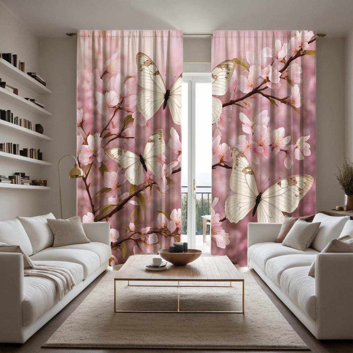 

2 шт. HD цифровые розовые бабочки цветущая вишня романтические шторы украшение дома стиль украшение гостиной спальни стержни W52H63inchW132H160cm