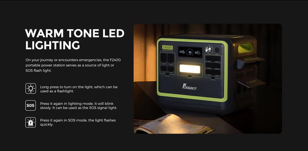 FOSSiBOT F2400 Portable Power Station 2400W Output 2048Wh LiFePO4 Battery 13 Output Ports 1.5-2 Hours Fast Charging