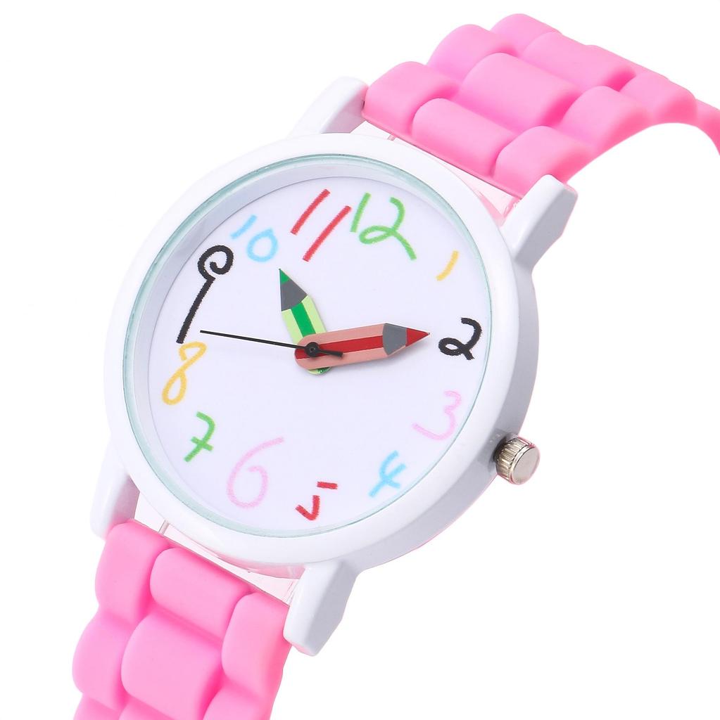 Cartoon Colorful Number Women's Jelly Silicone Strap Quartz Wristwatch