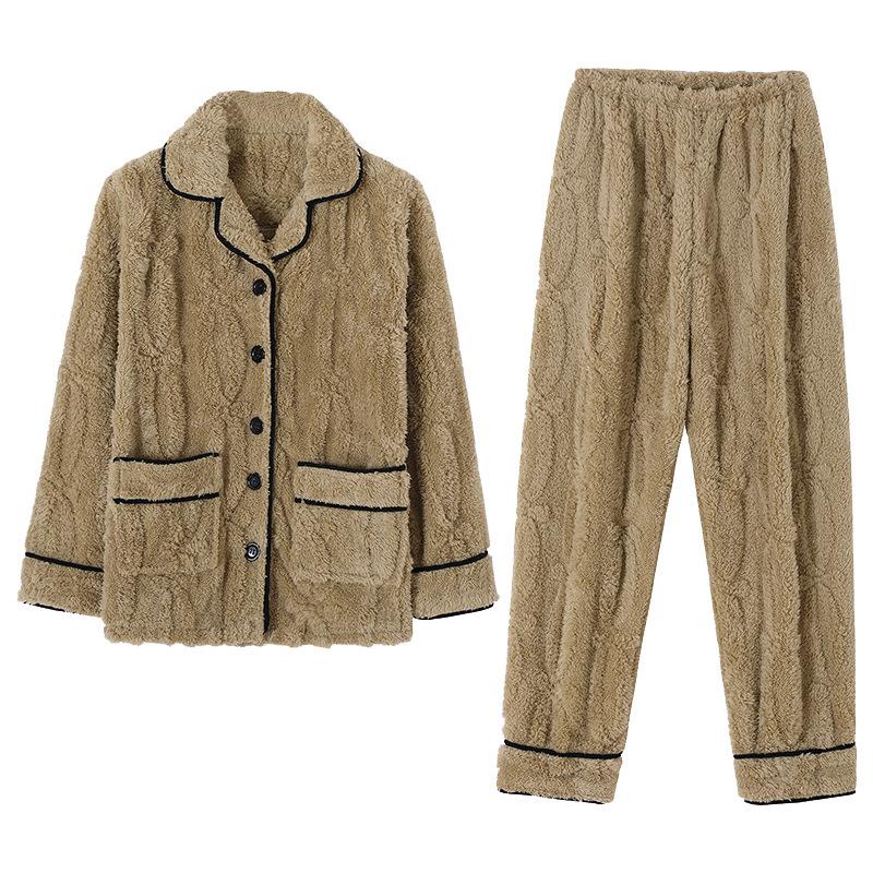 Pajamas Women'S Winter Thickened Fleece Coral Fleece Autumn And Winter Warm Flannel Women'S Winter Large Size Loungewear Set
