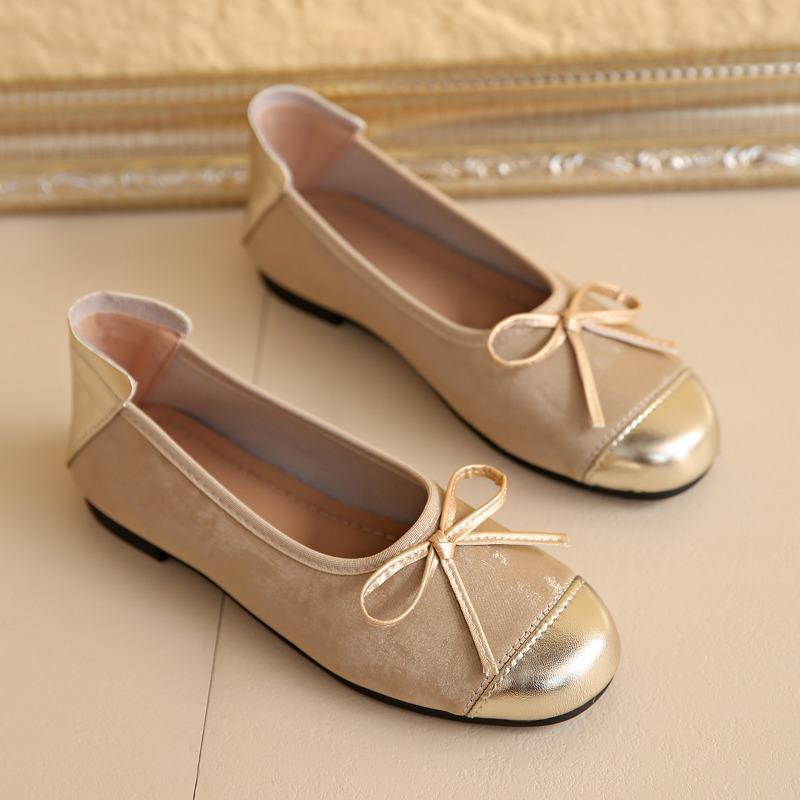 Płaskie buty jesienne nowe z okrągłym noskiem z płytkim wycięciem kokardą i miękką podeszwą antypoślizgową odporną na ścieranie buty z niską cholewką