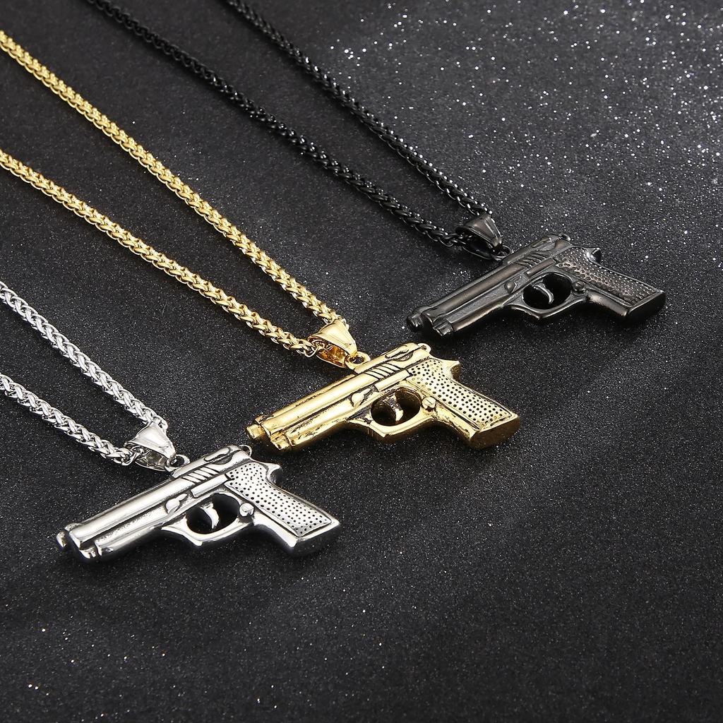 Stainless Steel Gun Charm Pendant Necklace for Men Women Chunky Power Jewelry 60cm Silver/Gold Color Metal Accessories