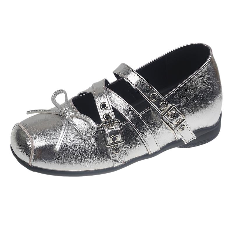 

Модные туфли Мэри Джейн на плоской подошве с ремешком крест-накрест, Новая женская мода, Квадратный носок, Неглубокий вырез, Темпераментные балетки с бабочкой 40 серебряный